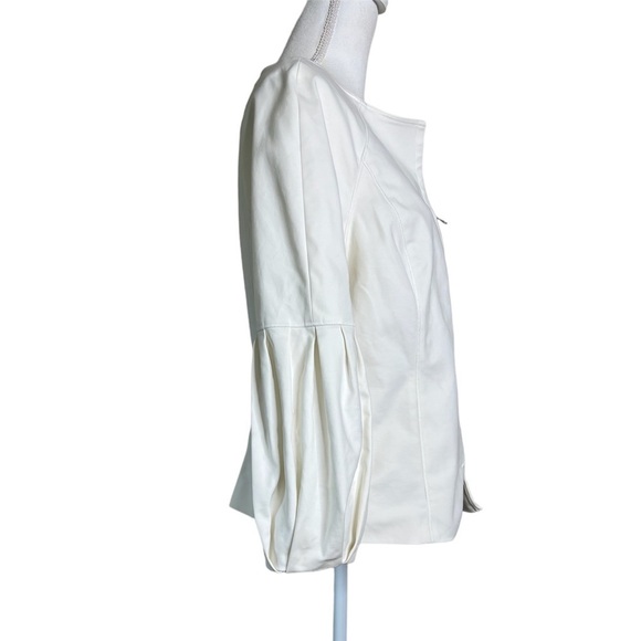 Magaschoni Collection White Zip Front Puff Sleeve Jacket - Picture 2 of 6